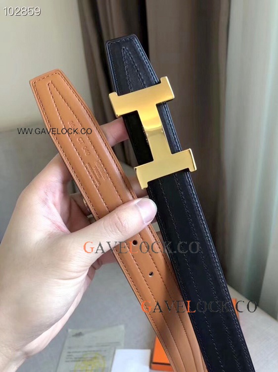 2019 Best Hermes Belt Replica - Orange&Black Reversible Belt